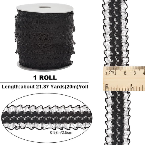 GORGECRAFT 22 Yards Elastic Ruffle Lace Trim 1"/25mm Double Wave Flower Pleated Lace Ribbon Sewing Stretch Edge Trimming Applique for Clothing Gar...