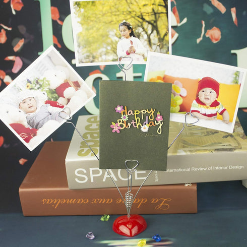 BinaryABC Heart Shape Photo Holder,Gift Card Holder Tree,Place Card Holder(Silver+Red)...