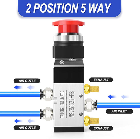 TAILONZ PNEUMATIC 1/4”NPT Automatic reset type Push Button 5 Way 2 Position Pneumatic Control Mechanical Valve...