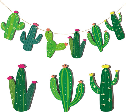 24 Pcs Cactus Cutouts Wooden Ornaments Summer Themed Party Banner DIY Cactus Green Decoration Hanging Embellishments Fiesta Party Decoration for M...