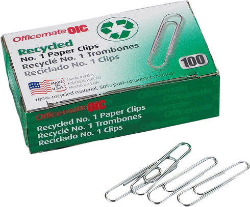 Officemate Recycled No. 1 Paper Clips, Pack of 10 Boxes of 100 Clips Each (99961)...