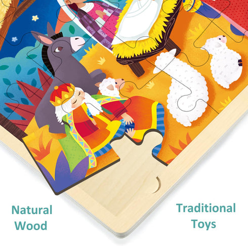 Wooden Nativity Puzzle for Kids 3 Year Old, 24 Piece Puzzles for Kids Ages 3-5 with Puzzle Tray, Nativity Set Christmas Wooden Jigsaw Puzzle for T...