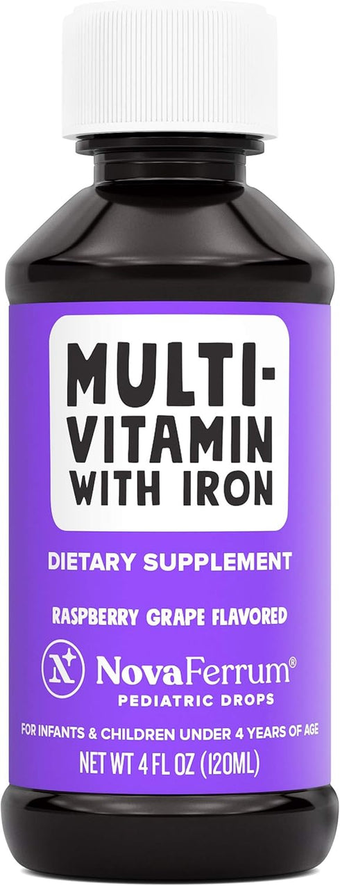 NovaFerrum Yum | Multivitamin with Iron for Infants, Toddlers & Kids | Immune Support | Ages 4 & Under | Gluten Free Certified | Sugar Free | Rasp...