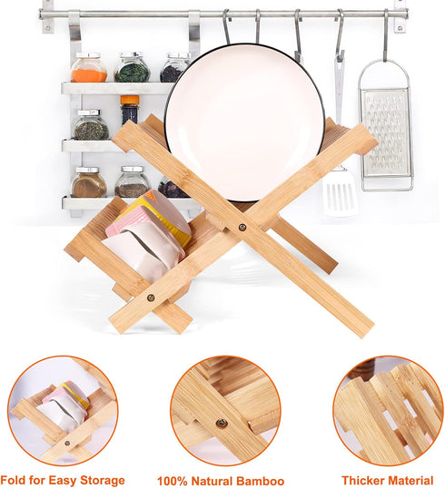 SZUAH Bamboo Dish Drying Rack, Collapsible Dish Drying Rack for Kitchen Counter, Space Saving Counter Organizer (17.8"x10.23"x9.25")...