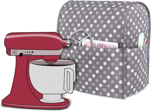Luxja Dust Cover Compatible with 4.5-Quart and 5-Quart Stand Mixer, Cloth Cover with Pockets for Stand Mixer and Extra Accessories, Gray Dots...