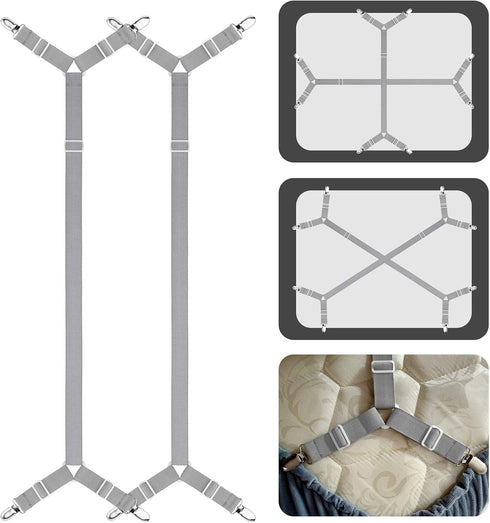 ACEDÉCOR Sheet Straps, Fitted Sheet Clips Under Mattress Keeping Sheets in Place, Bed Sheet Holders Straps for Twin, Full, Queen, King(Light Grey)...