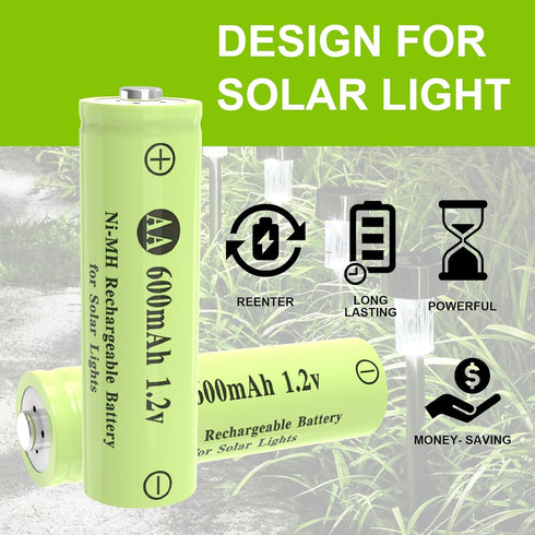 Porvoo AA Ni-MH 600mAh 1.2V Rechargeable Batteries, AA Solar Batteries for Outdoor Solar Lights, Garden Lights, String Lights (12Pack AA)...