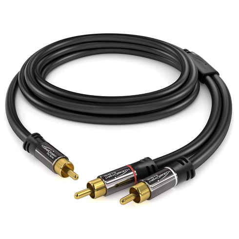 KabelDirekt – RCA/Phono Y Cable – 3ft Short – 1 to 2 RCA/Phono, Stereo Audio Cable (Coax, Male/Male Plugs, Analog/Digital, Adapter for subs/amps/H...