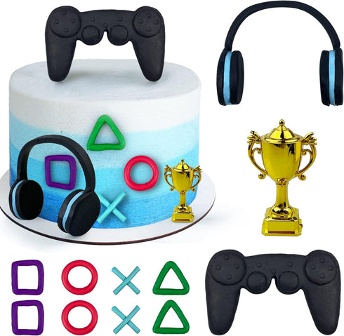 11 PCS Video Game Themes Cake Toppers Cake Decoration Headset Cake Decoration Game Console Controller Cake Decoration Game Theme Birthday Party Su...