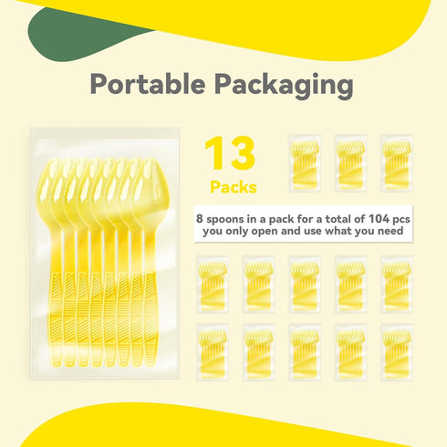 Yellow Plastic Spoons Heavy Duty, Disposable Party Supplies 104 PCS...