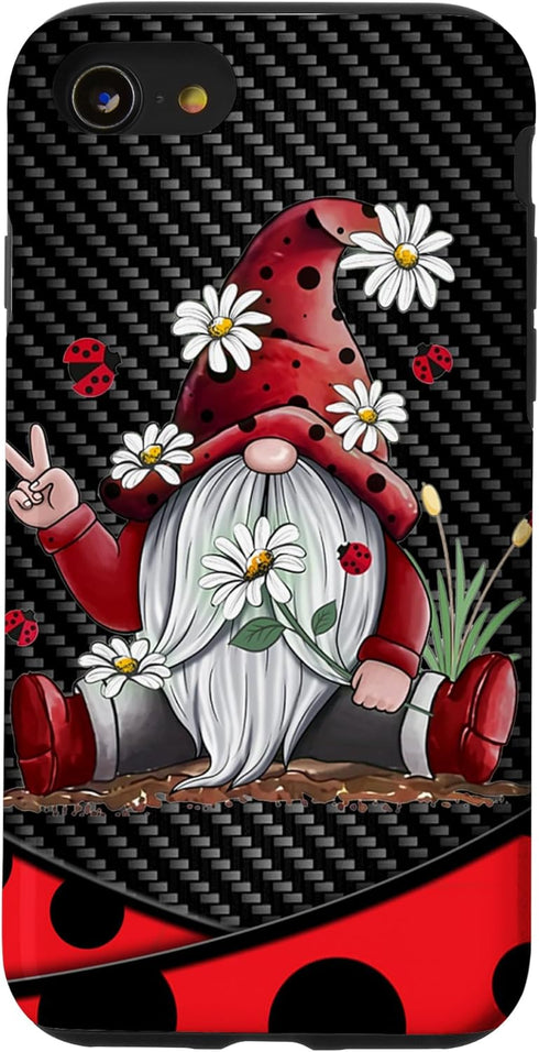 iPhone SE (2020) / 7 / 8 Red Gnome Hippie Daisy Flowers Gnome Ladybugs - Christmas Case...