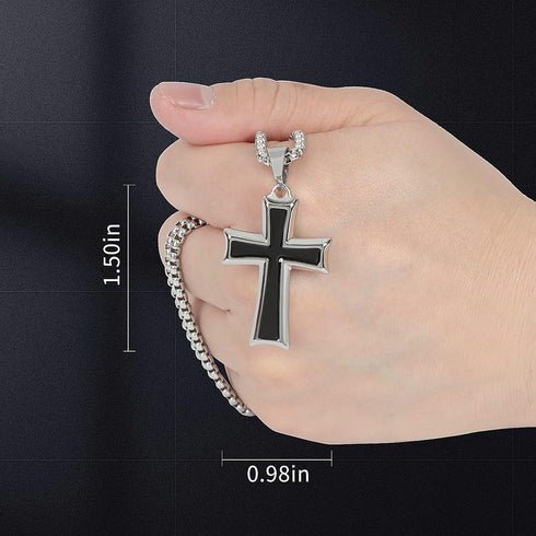 Cross Pendant for Car Rear View Mirror Decor Hanging Ornament Stainless Steel Cross Necklace Men Christian Gift...