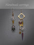 Steampunk Asymmetrical Industrial Robot Mismatched Glass Ball Dangle Earrings for Women Jewelry...