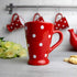 City to Cottage Handmade Red and White Polka Dot Ceramic Coffee, Tea, Latte Mug, Cup with Large Handle, Unique 7 oz / 200ml Designer Pottery for T...