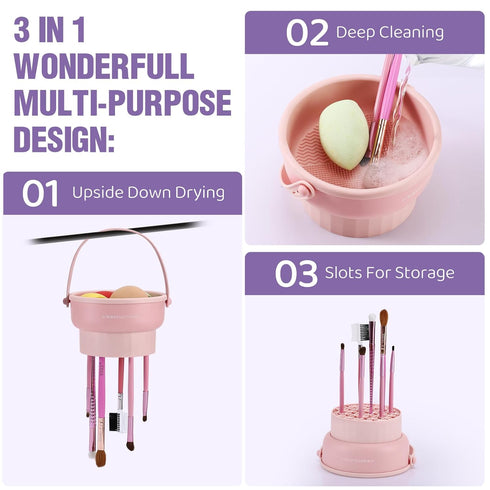Makeup Brush Cleaner Mat 3 in 1 Silicone Makeup Brush Cleaner Bowl Cosmetic Brushes Cleaning Tool Organizer for Storage & Air Dry?Khkai)...