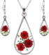 Red Turquoise Pressed Flowers Teardrop Drop Dangle Earrings Pendant Necklace Jewelry Set, 2 Colors...
