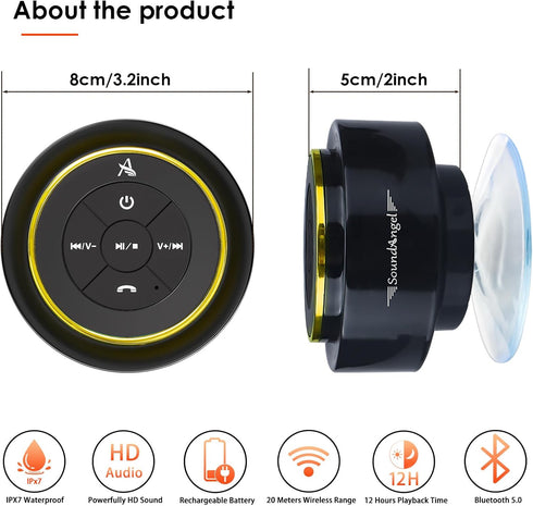 XLEADER Shower Speaker, Certified IPX7 Waterproof Bluetooth Wireless Speaker with Suction Cup for Bathroom, Built-in Mic, Crystal Sound&Bass, 12H ...