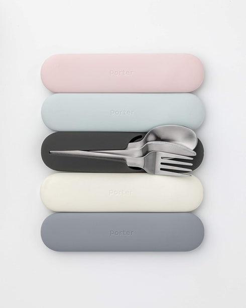 W&P Porter Stainless Steel Utensils with Silicone Carrying Case | Terrazzo Charcoal | Spoon, Fork & Knife for Meals on the Go | Portable and Compa...