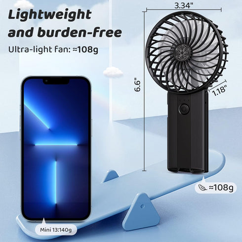 Portable Hand Held Fan-Handheld Personal Fan Rechargeable with 4 Speeds,Super Quiet,16 Hours of Use-Perfect for Airplane Beach Travel,Office,Gifts...