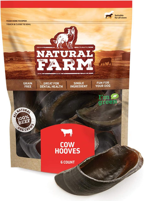 Natural Farm Cow Hooves (6 Pack), Odor-Free, All Natural Sourced from Farm-Raised Beef Hoof Dog Treats, Great Alternative to Bully Sticks or Rawhi...