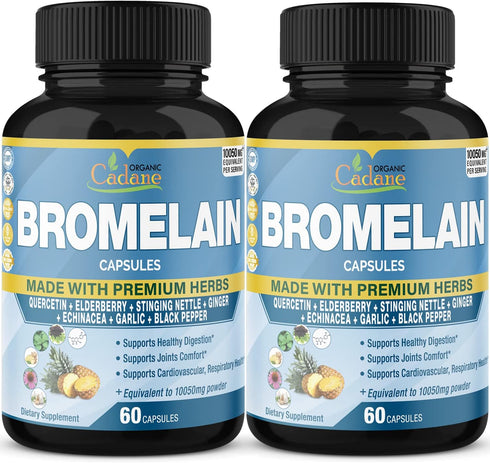 Organic Cadane 2 Packs of Bromelain Capsules 10050mg, 120caps...
