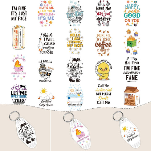 UV DTF Wrap Stickers - 80 Sheets Funny UV DTF Stickers for Motel Keychain, Humorous UVDTF Wraps, Duck Waterproof Rub on Transfer Decals for Hotel ...