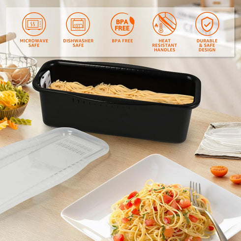 Microwave Pasta Cooker with Strainer Lid- Quickly Spaghetti Cooker- No Sticking or Waiting For Boil- Perfect Make Pasta Every Time- For Dorm, Kitc...