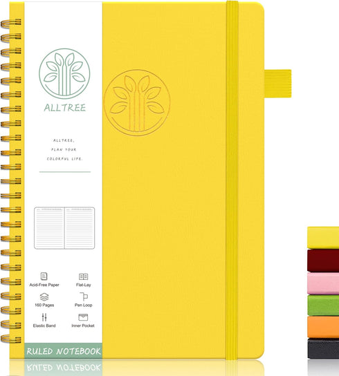 Alltree Lined Spiral Notebook, Hardcover Notebook for Work, Medium A5-6 inches x 8.5 inches,Spiral Journal with Pen Loop, Pocket, 160 Pages, Yello...