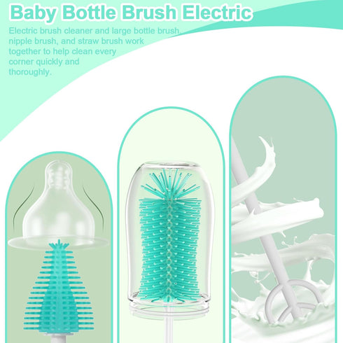 Portable Electric Baby Bottle Brush Cleaner Kit With Automatic Electric Bottle Brush,Nipple/Straw Cleaner,Electric Stirrer and Drying Rack,Waterpr...