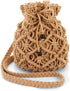 Ovida Crochet Mini Bucket Bag Purse Summer Woven Beach Shoulder Bag Drawstring Closure Crossbody Bag Handmade Hobo Bag...