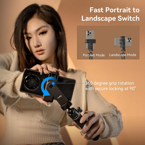 SMALLRIG Phone Tripod Mount, Anti-Pinch Smartphone Holder, Phone Clamp with 2 Cold Shoe Mounts, Vertical and Horizontal Phone Clip Tripod Attachme...