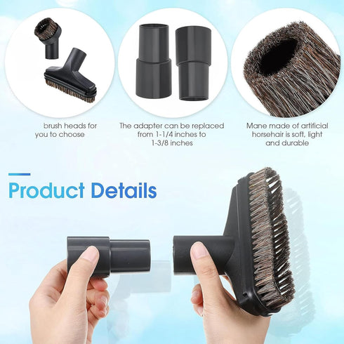 Vacuum Brushes 1.26inch Horse Hair Vacuum Attachment, 5.9inch Vacuum Floor Brushes Vacuum Cleaner Round Brushes with 1.06inch to 1.37inch Adapter,...