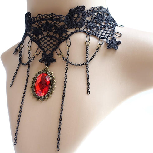 ETERNITY J. Elegant Vintage Princess Black Lace Gothic Statement Necklace Bracelet Victorian Lolita Choker Pendant Vampire Chain...