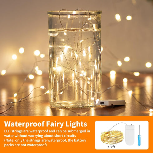 TingMiao 6 Pack Fairy Lights Battery Operated 7.2 ft 20 LED Mini String Lights Waterproof Silvery Copper Wire Firefly Starry Lights for Wedding Be...