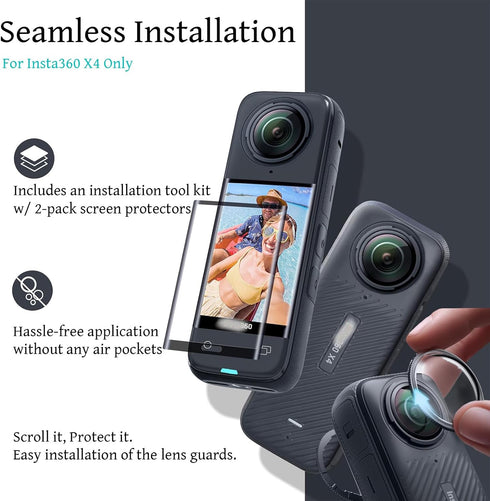 Lens Guard Screen Protector Film Kit Compatible with Insta360 X4, Premium Tempered Glass Protective Accessories Kit for Insta360 X4, Standard Lens...