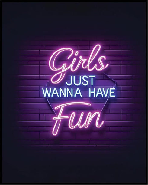 Posterizer 1 pcs-Girls just wanna have fun- vintage neon girly wall sign-Kitchen & Bar Art-Inspirational Women's Art - Art for Cafe, Restaurant, C...