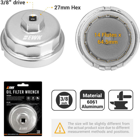 EWK 64mm 14 Flutes Forged Oil Filter Removal Wrench for 2.0L - 5.7L Toyota Camry, Tundra, Tacoma/Lexus...