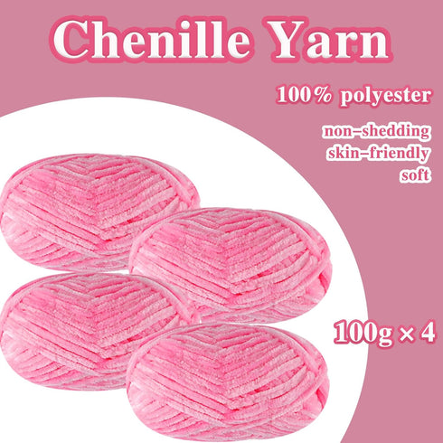 4 PCS 400g Soft Chenille Yarn Velvet Yarn for Crocheting,Fluffy Yarn for Knitting and Crochet DIY Craft,Warm Yarn for Blanket Bag Hat Scarve Cloth...