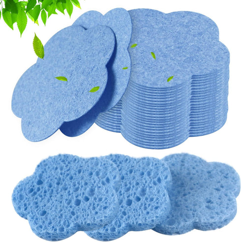 50-Count Facial Sponges Compressed Facial Sponges Natural Facial Cleansing Sponges Pads Cute Flower Shape Exfoliating Sponges for Cleansing Reusab...