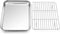 P&P CHEF 10.4 Inch Baking Sheet Pan with Rack Set, Stainless Steel Cookie Sheet Pan Tray with Cooling Rack for Oven Use, Cooking Roasting, Non Tox...