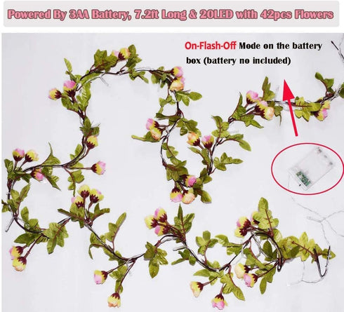 Fielegen 20 LED Rose Flower String Lights Battery Powered 7.2ft Artificial Flower Garland with Lights Rose Vine Fairy Lights for Home Garden Weddi...
