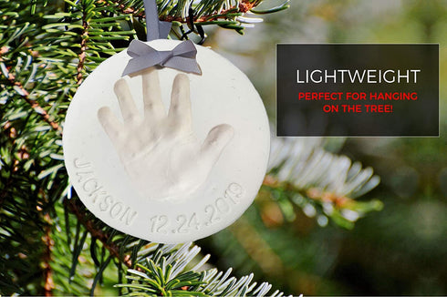 Baby Handprint Footprint Keepsake Ornament Kit (Makes 2) - Bonus Stencil for Personalized Christmas, Newborn, New Mom & Shower Gifts. 2 Easels! No...
