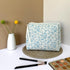 Makeup Bag Large Travel Quilted Cosmetic Makeup Bag Organizer, Floral Cotton Coquette Aesthetic Toiletry Bag for Women Girls (Blue Floral)...