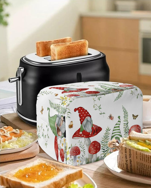 Mushroom Gnomes Toaster Cover 2 Slice, Small Kitchen Appliance Covers, Spring Floral Teal Botanical Toaster Oven Cover with Loop, Bread Machine Co...