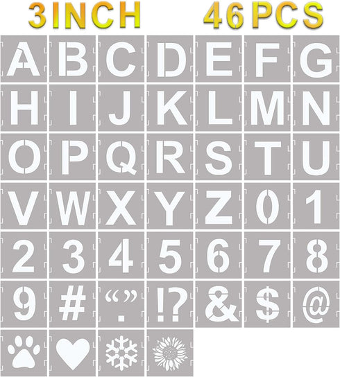 46 Pcs Letter Stencils Symbol Numbers Craft Stencils, Reusable Alphabet Templates Interlocking Stencil Kit for Painting on Wood, Wall, Fabric, Roc...