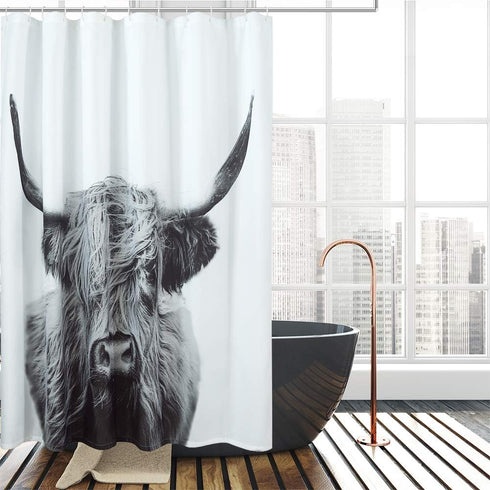 Cow Shower Curtain - White Shower Curtains for Bathroom Decor, Black and White Gray 3D Art Print (72x84,Grey Highland Cow)...