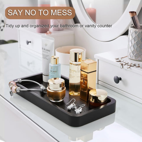 ALELION 8" Bathroom Vanity Tray for Counter - Wood Tray for Dresser Tops Perfume Jewelry Candle Key Catchall - Black Kitchen Countertop Organizer ...