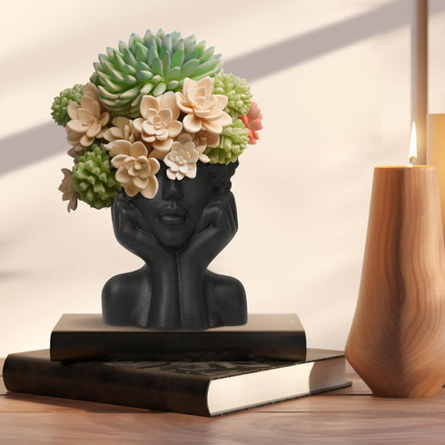 T4U Face Planter Pot, Unique Plant Pots for Indoor Plants, Head Planter, Ceramic Cool Plant Pots, Succulent Pots with Drainage Hole, Cactus Pot, P...