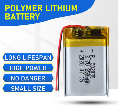 502030 3.7V Lipo Battery 250mAh 502030 Rechargeable Lithium Polymer Battery Pack with JST PH2.0mm Connector for Electronic Device...