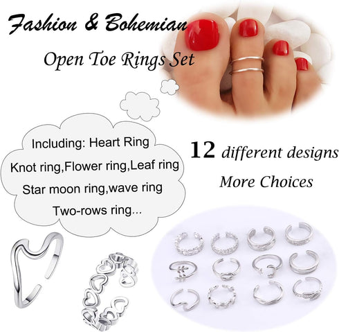 KOHOTA 12PCS 18K Gold Plated Adjustable Toe Rings for women Summer Beach Open Toe Rings Set Flower Arrow Tail Pinky Band Rings Barefoot Foot Jewel...